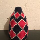 Berber wool and red and black raffia basket