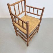Mid-Century Arts and Craft Oak Bobbin Chair with Rush Seat, 1930s