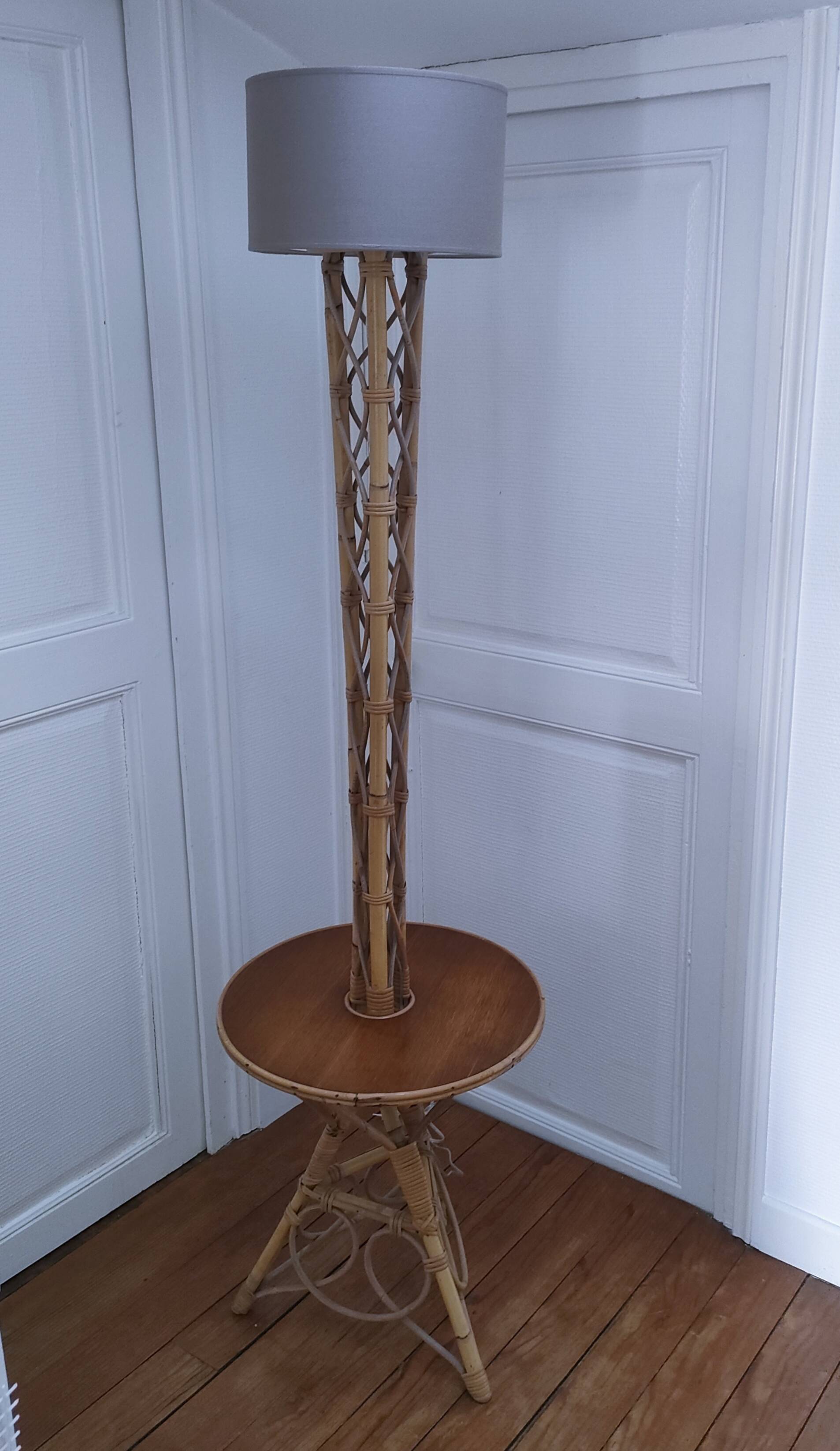 Vintage rattan and bamboo floor lamp from the 1950s-60s
