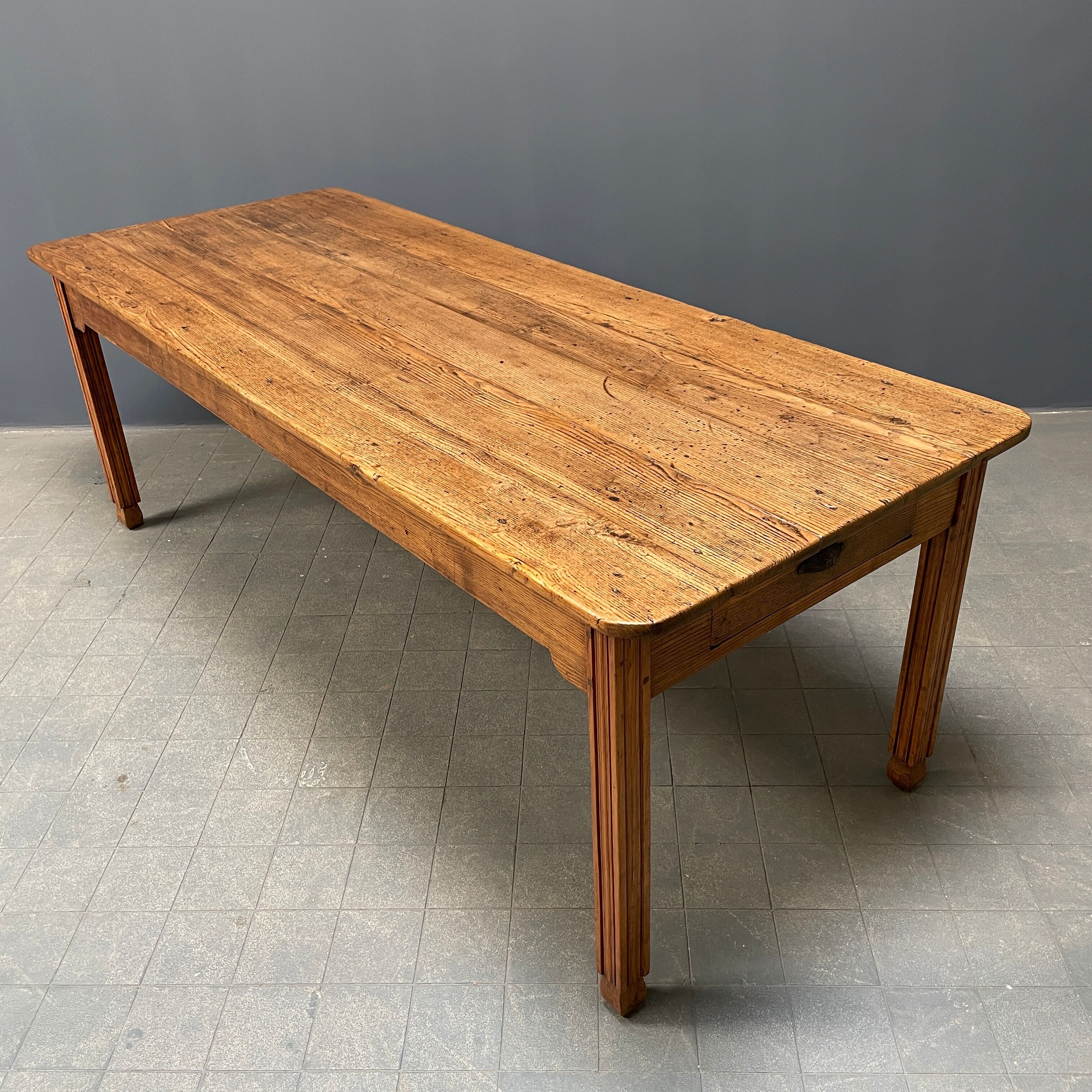 Large oak farmhouse table from France, early 1900s