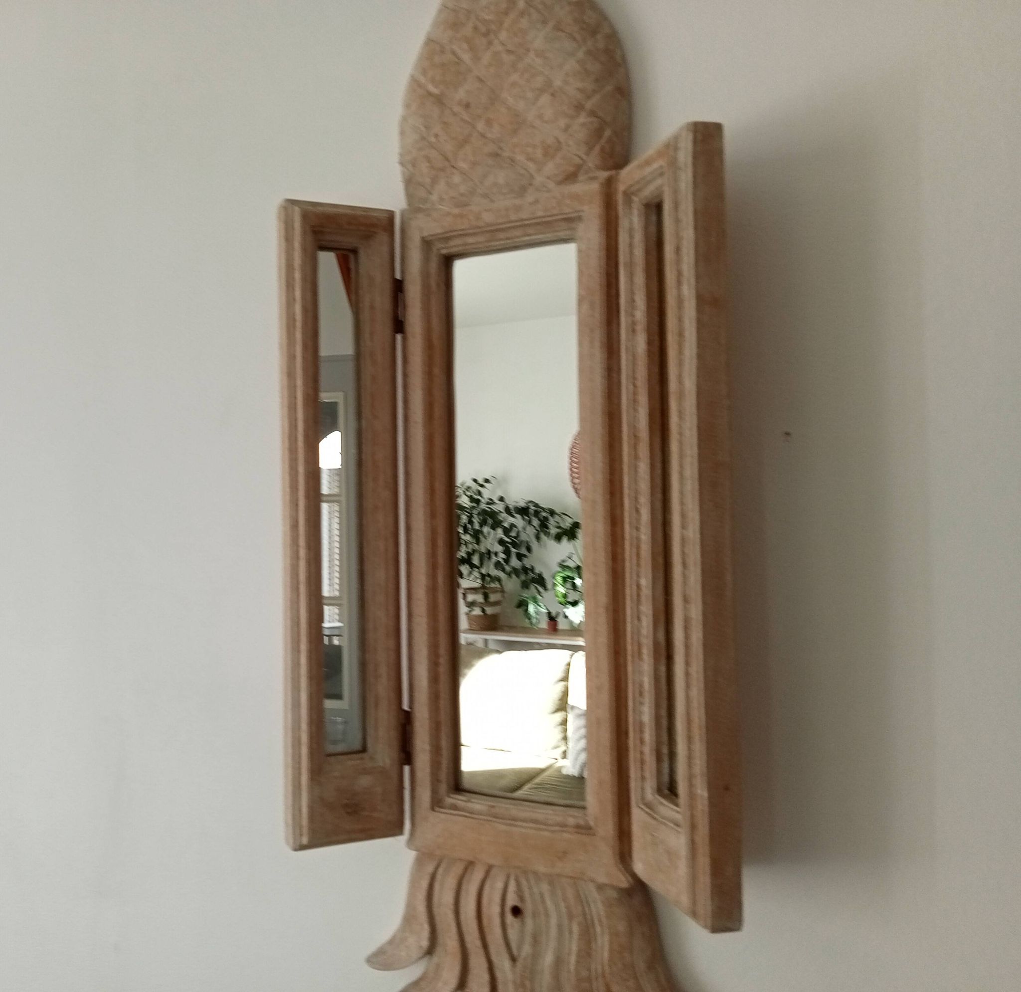 Miroir triptyque Art déco Ananas en bois sculpté