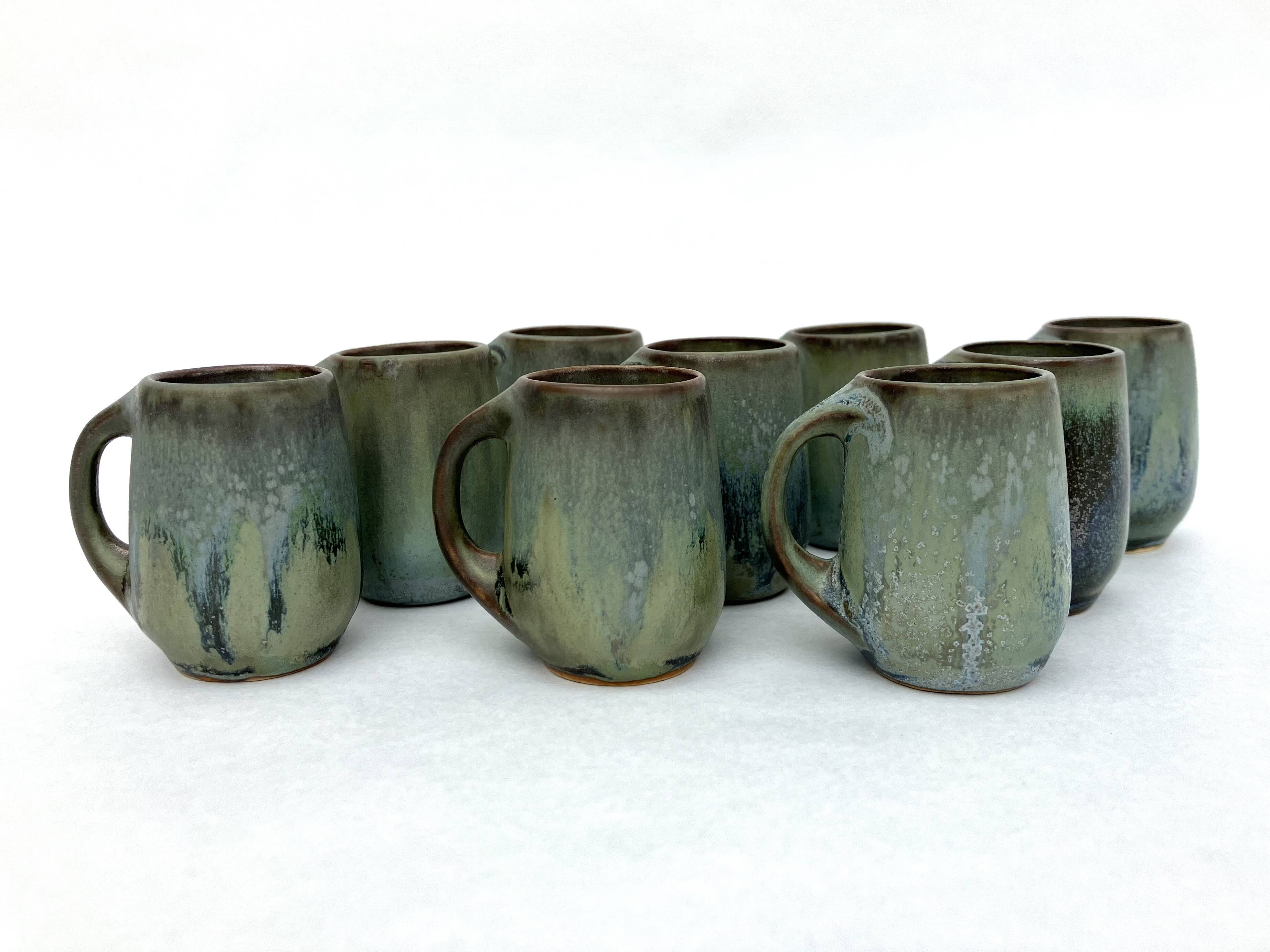 9 small denbac ceramic/flamed stoneware cups/glasses/mugs/liquor mugs • art deco • 1930