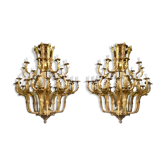 Pair of Louis XV style chandeliers golden bronze 36 lights