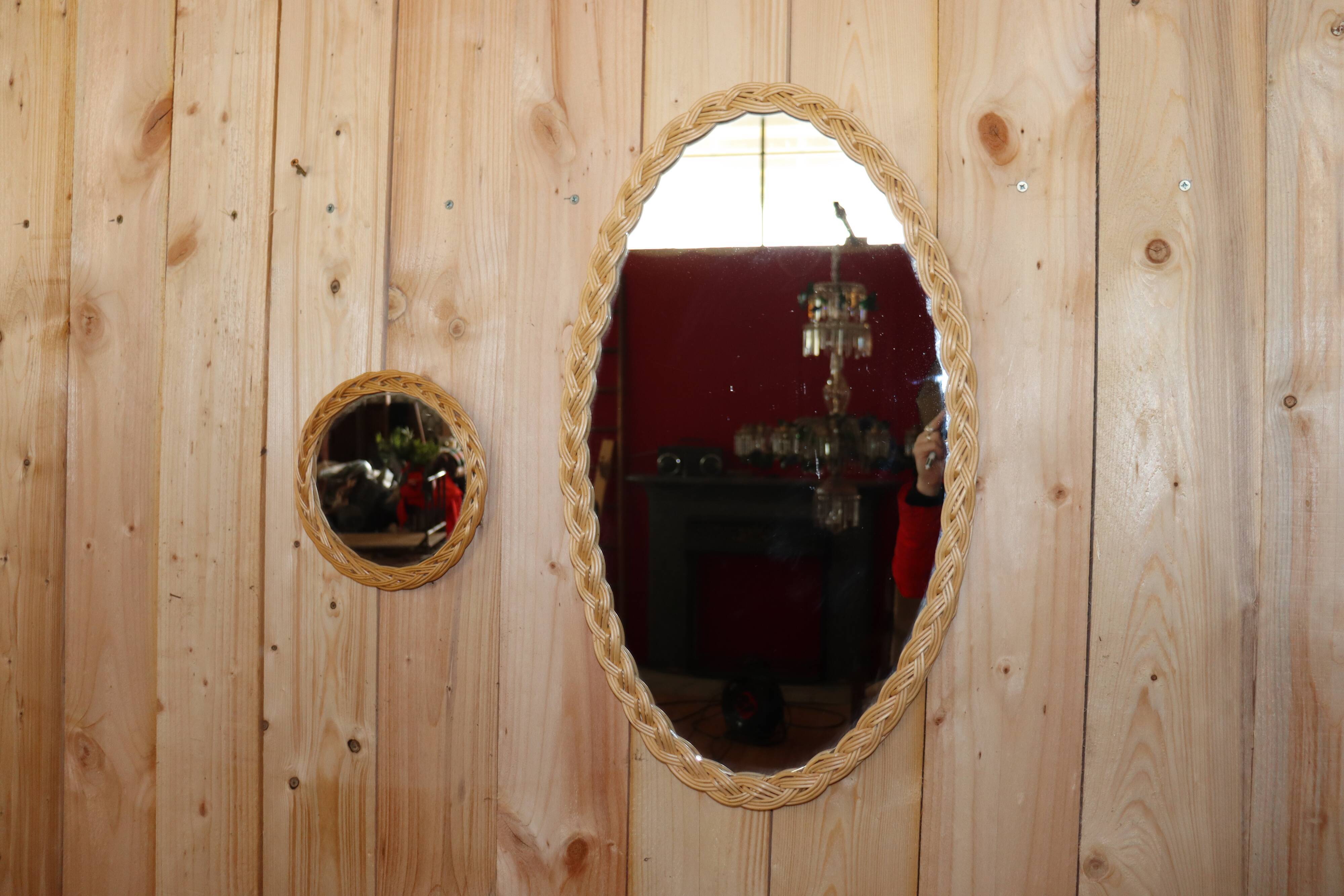 Lot two woven rattan mirror