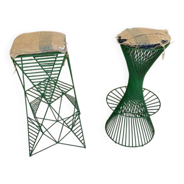 Tabourets Vert Emeraude en Métal, Italie, Set de 2