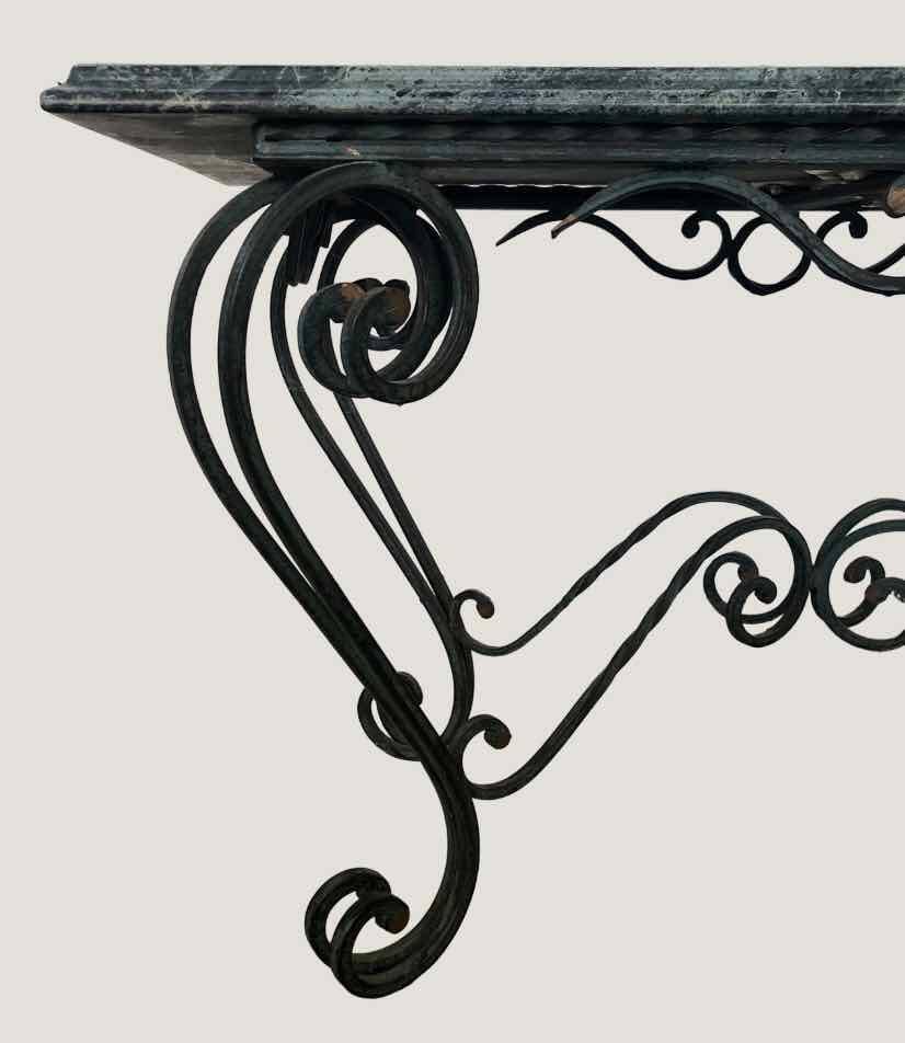 Vintage green marble and wrought iron coffee table