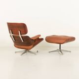 Lounge chair with footstool in aniline leather , 1970s