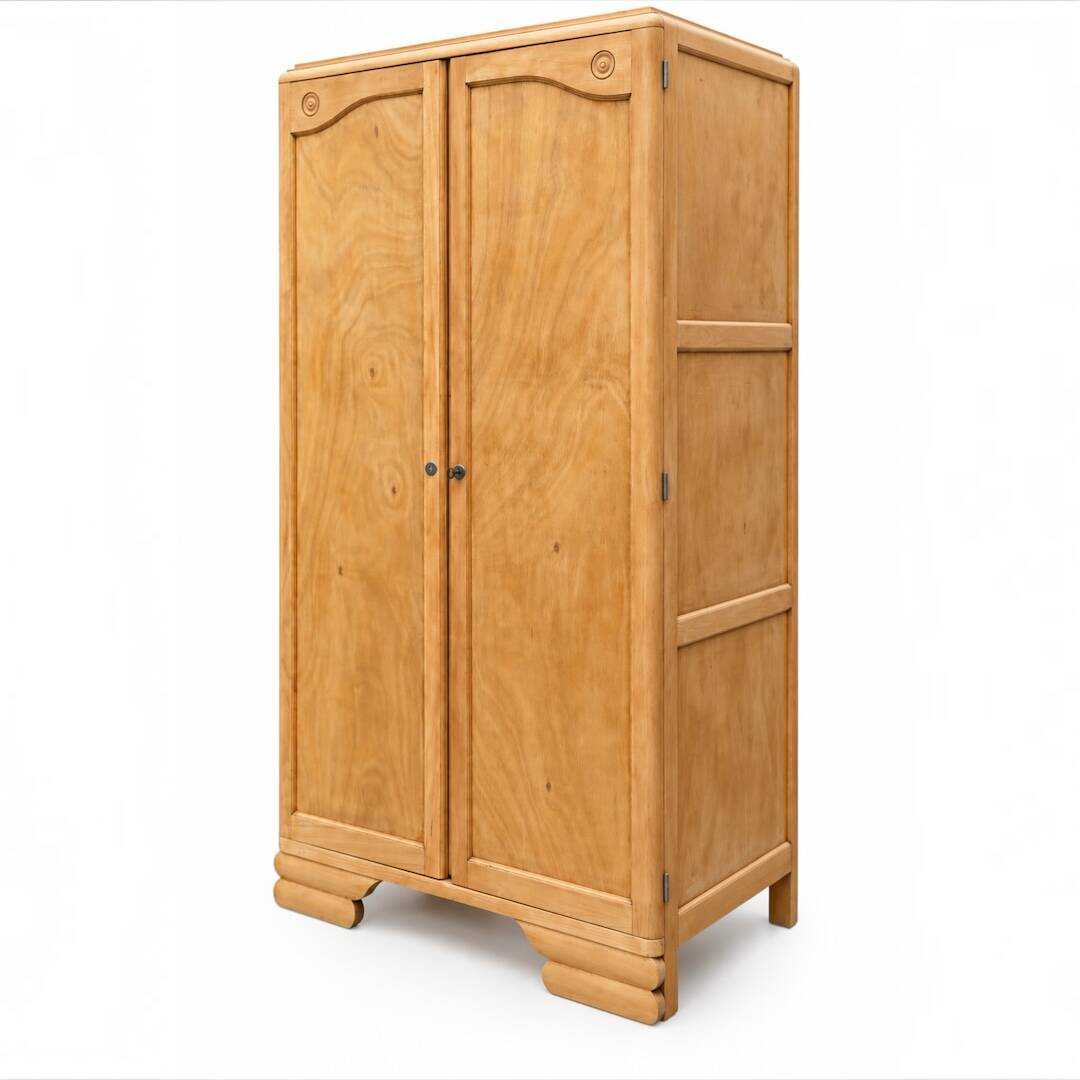 Parisian Art Deco wardrobe, renovated with raw wood.