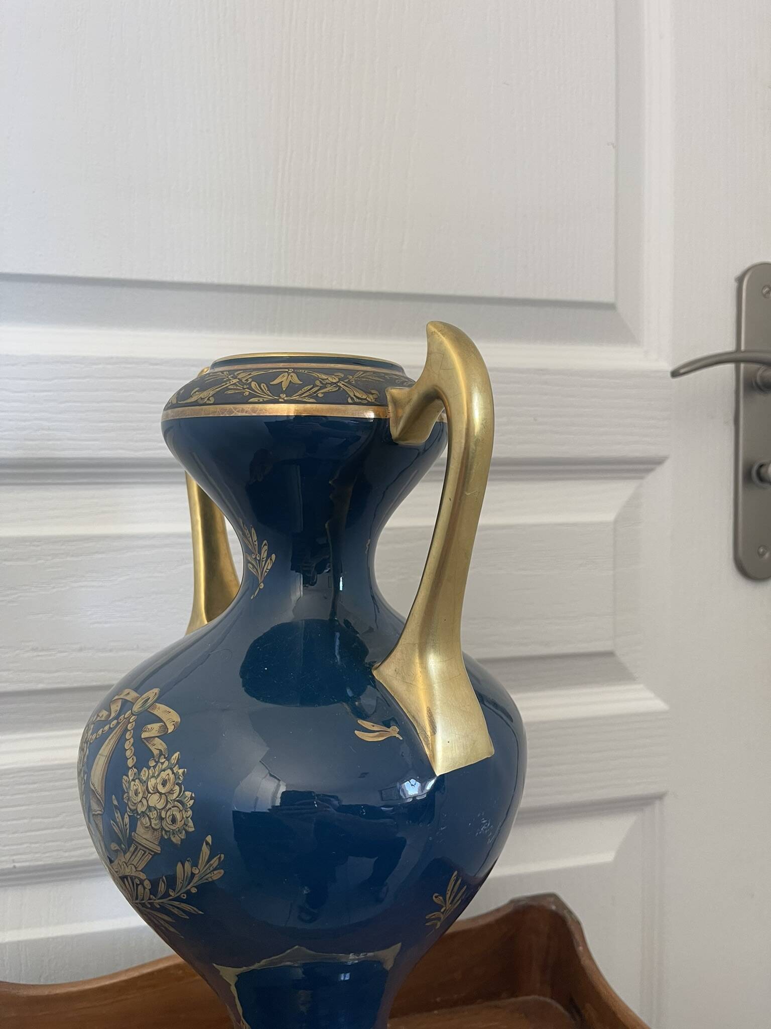 Antique large empire vase blue & gold jaguet pinon 40cm 2.6kg