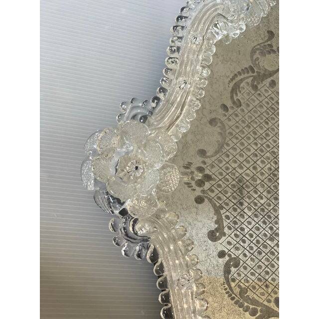 Contemporary venetian squared floreal hand-carving mirror in murano glass