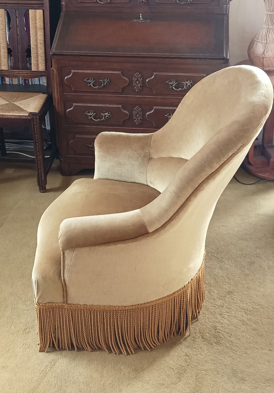 Ochre velvet armchair