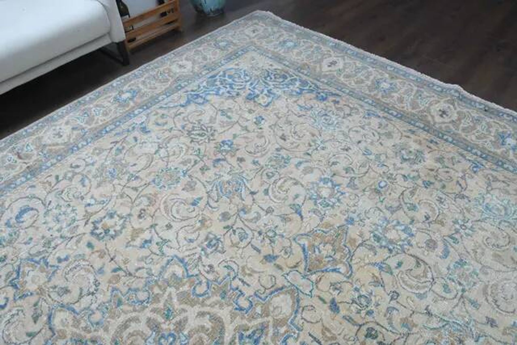 1970s Vintage Persian Handmade Wool Cotton Beige Area Rug 292x396