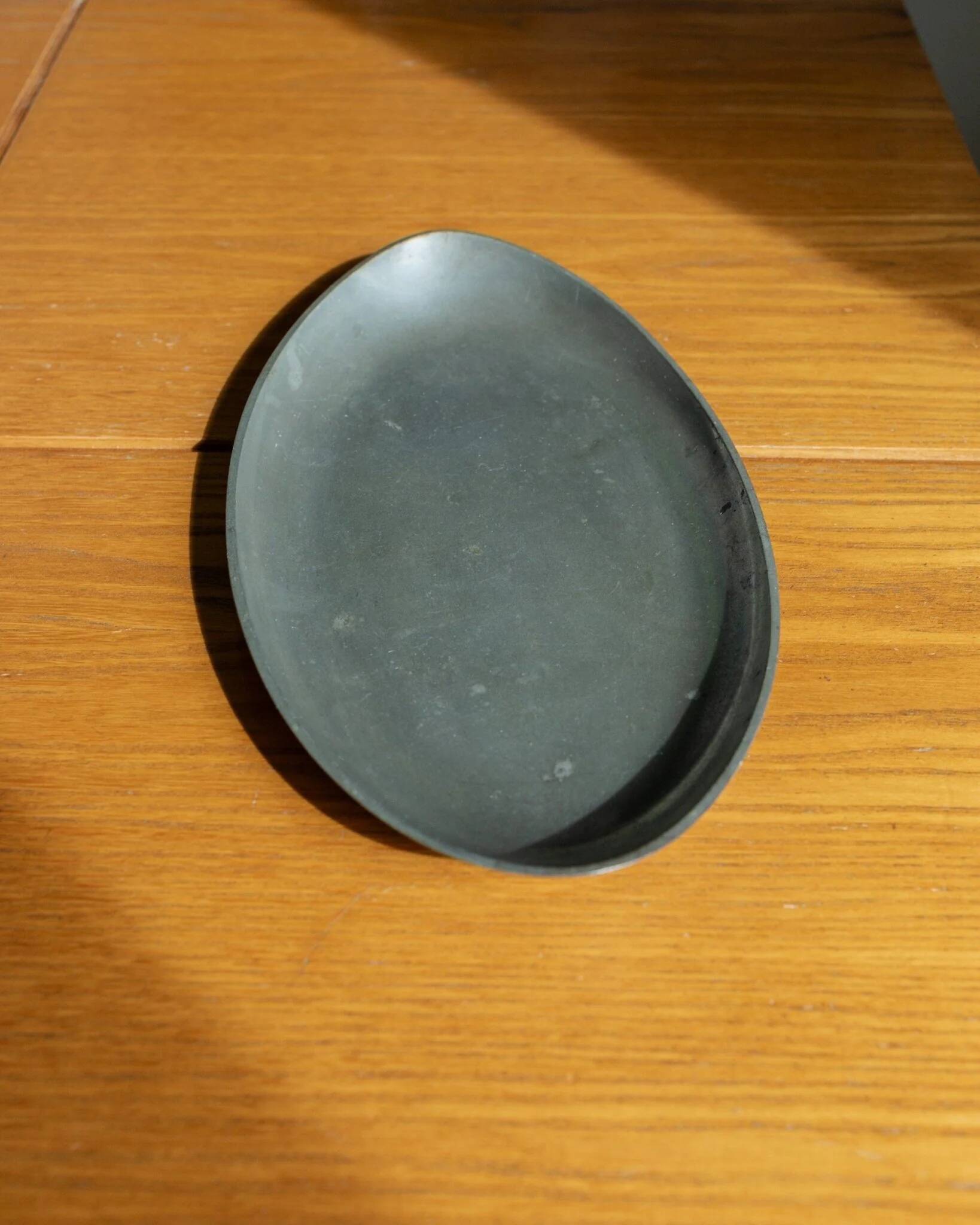 Oval vintage pewter tray by Just Andersen - silver-gray metal, Art Deco Denmark 1930s