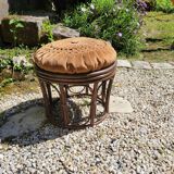 Rattan and bamboo pouf