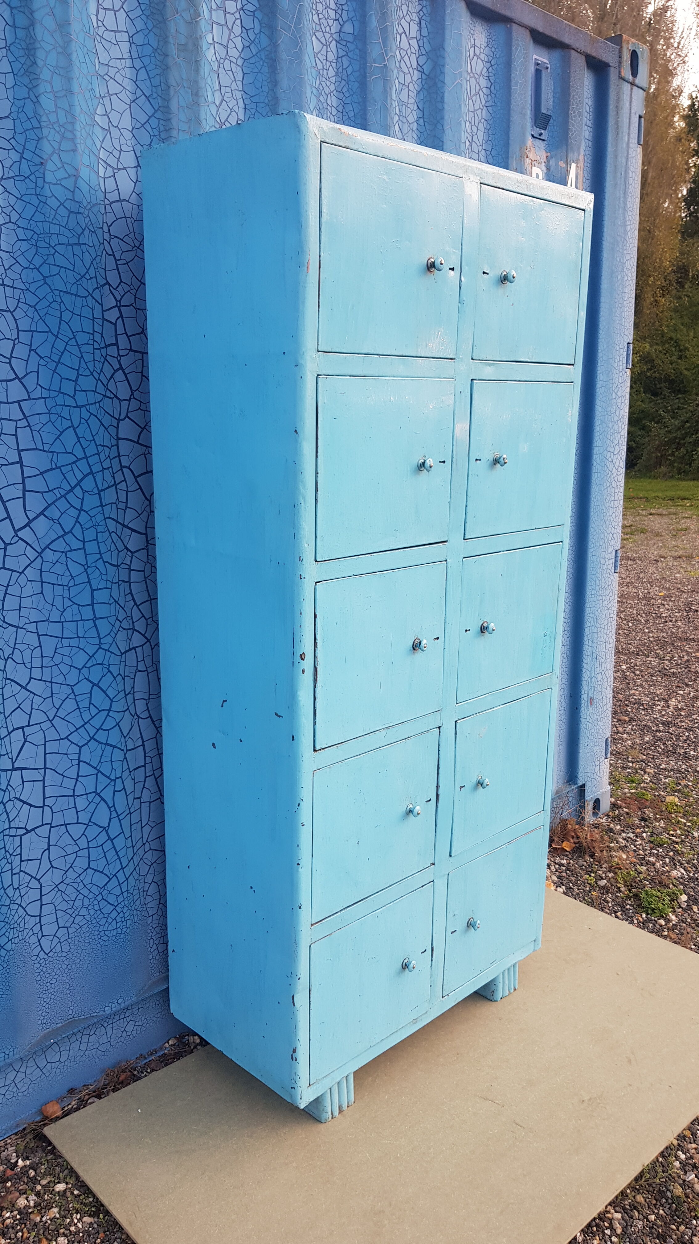 Old metal workshop furniture original turquoise patina