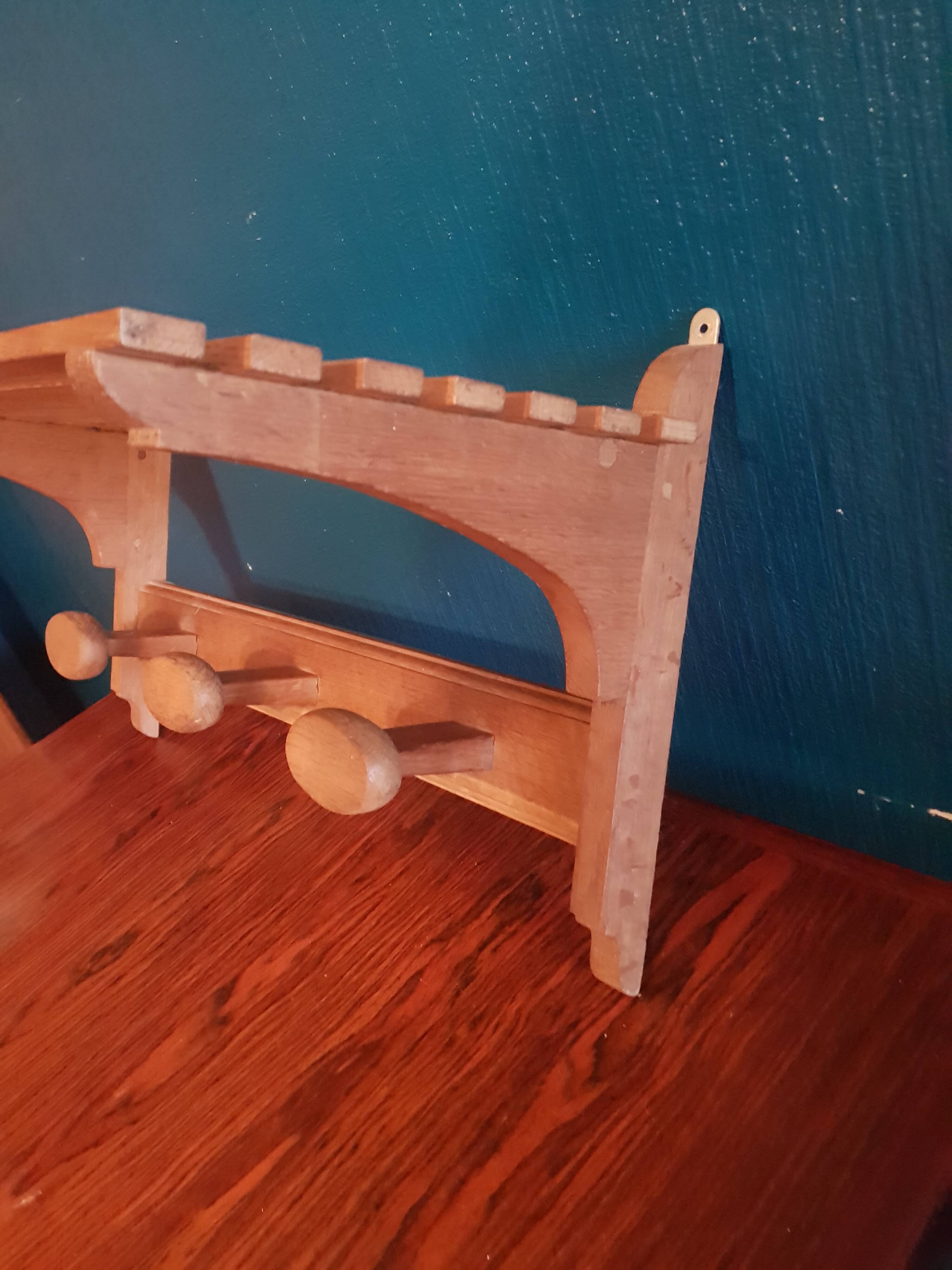 Coat rack with vintage wooden hat holder