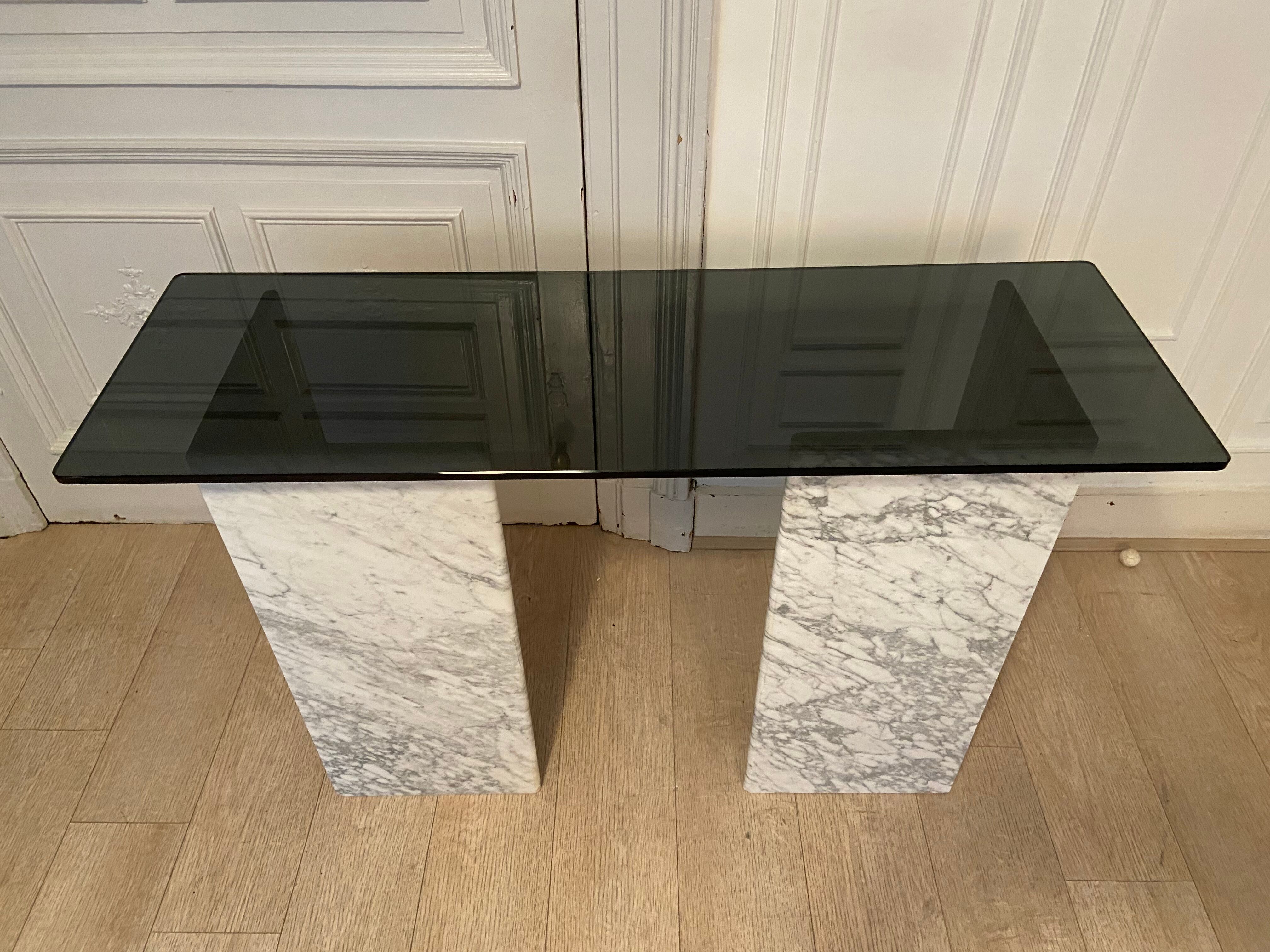 Marble console and smoked glass, Italy, 1980s