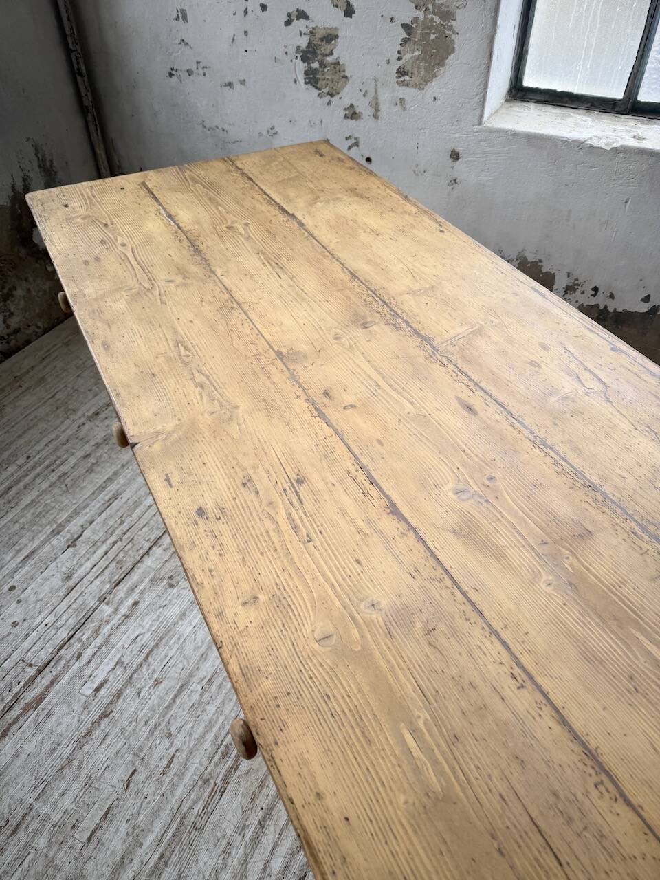 Pine and oak farmhouse table with multiple drawers, communal type, 240cm.