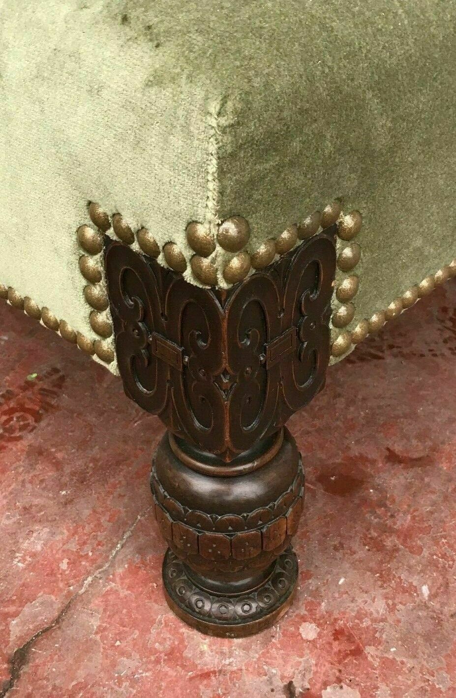 Solid walnut and 20th century green velvet daybed