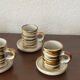 Set of 6 vintage glazed stoneware cups and saucers from the 1950s, new.