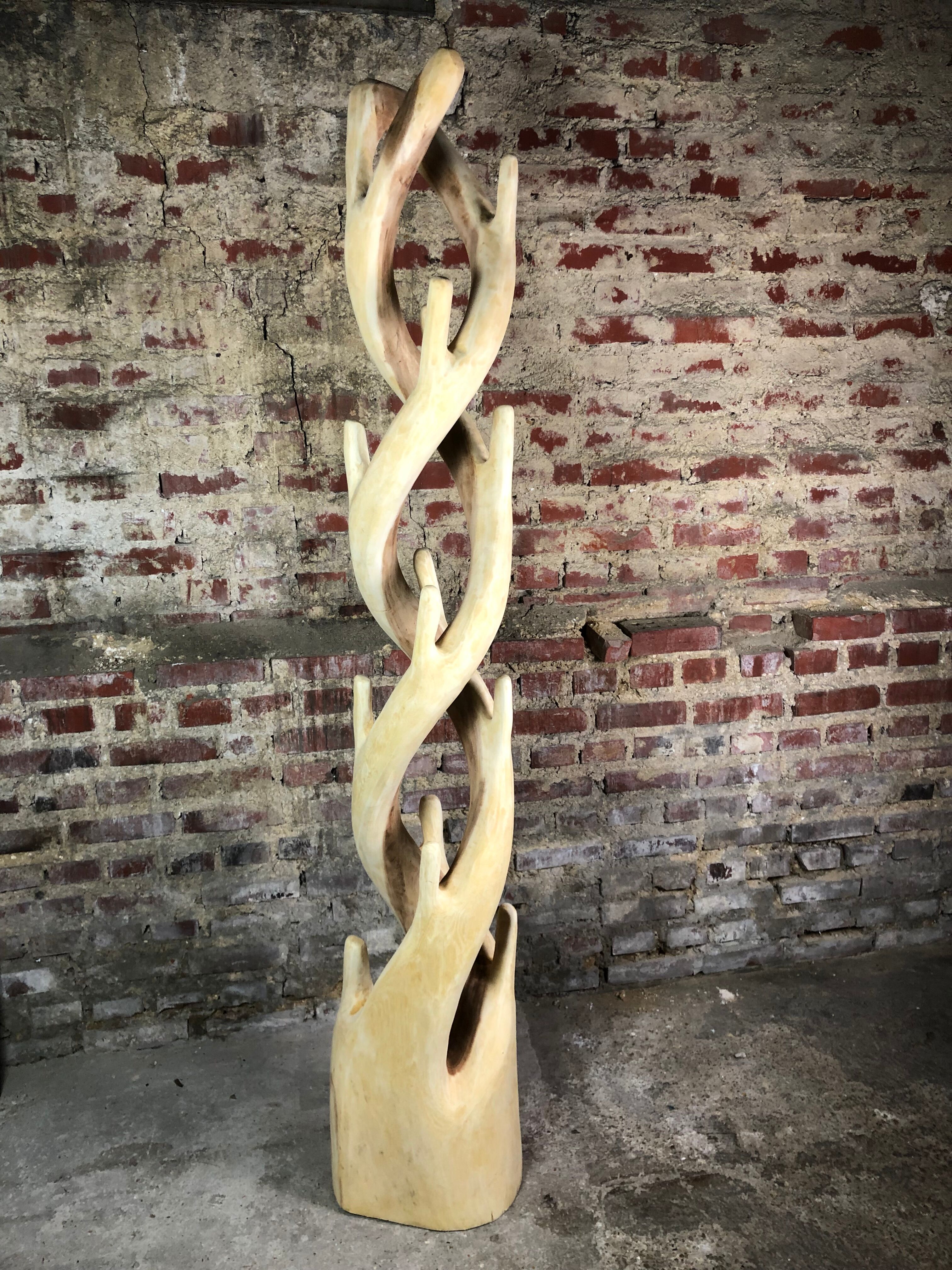 Brutalist coat rack carved in Suar WOOD HT 193 cm