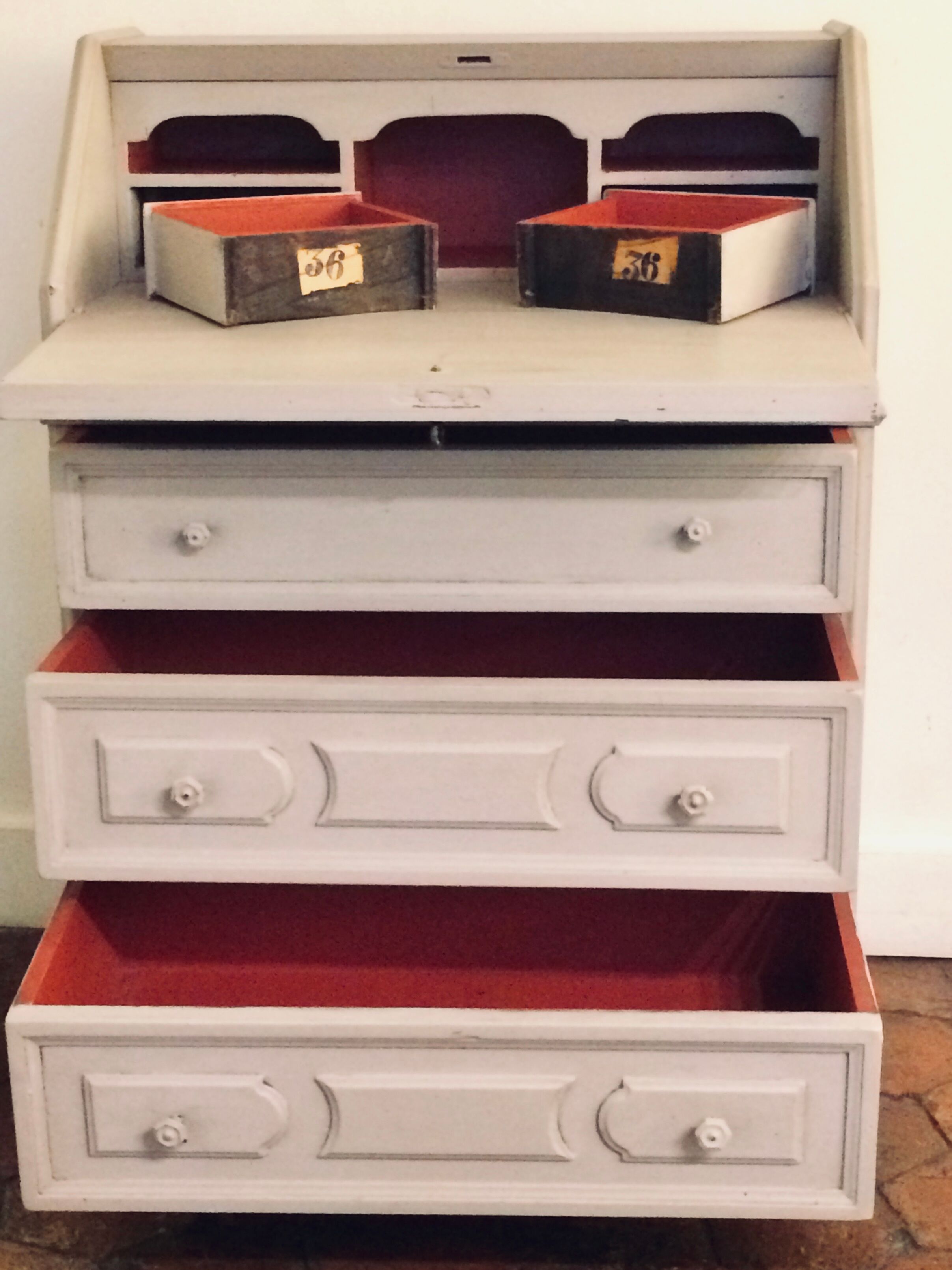 Secretary end donkey back 19th early 20th patinated waxed in Farrow & Ball