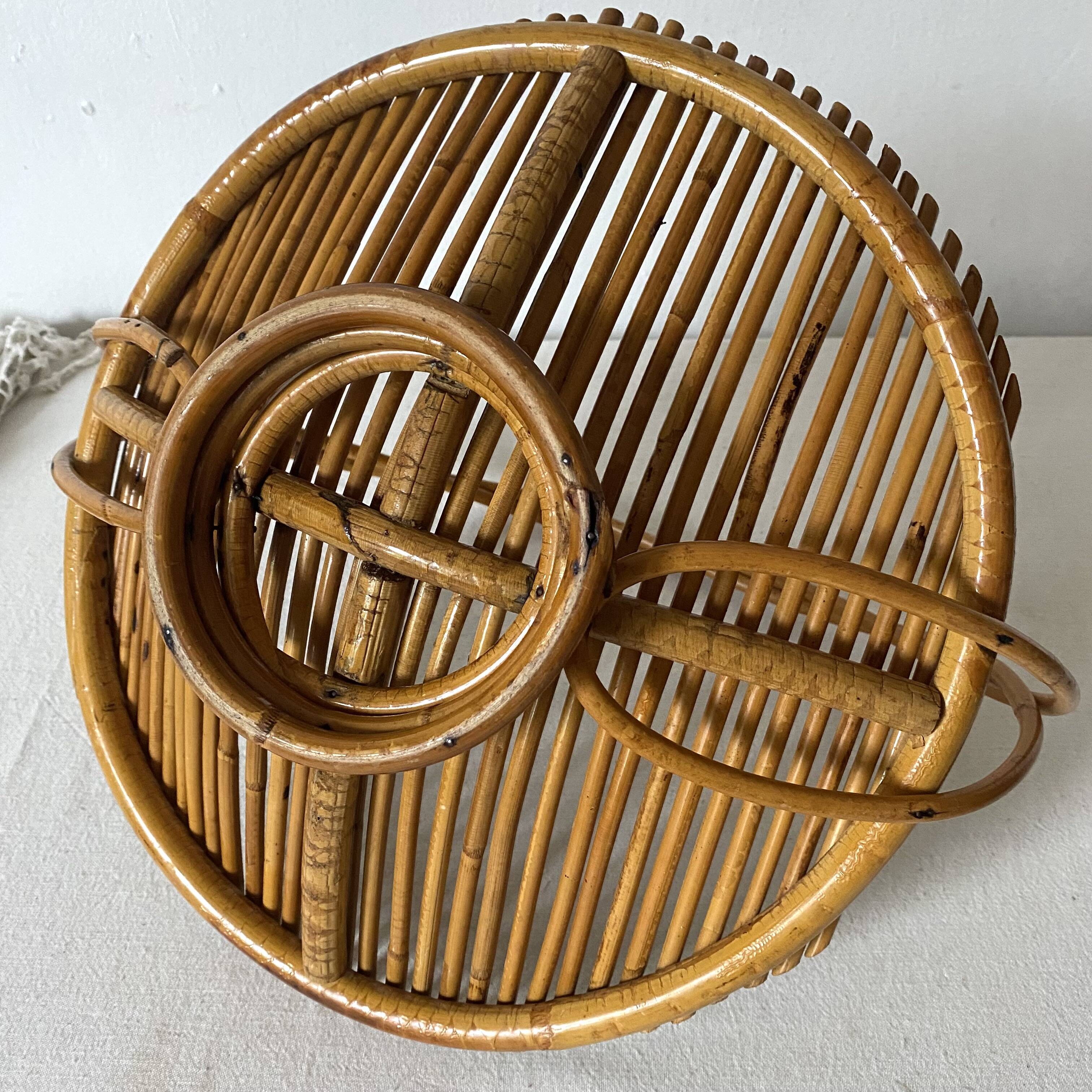 Rattan fruit basket with handle, 1970s