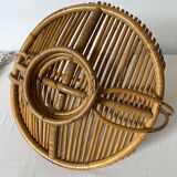 Rattan fruit basket with handle, 1970s