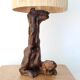 Vine wood lamp, raffia lampshade, 70s