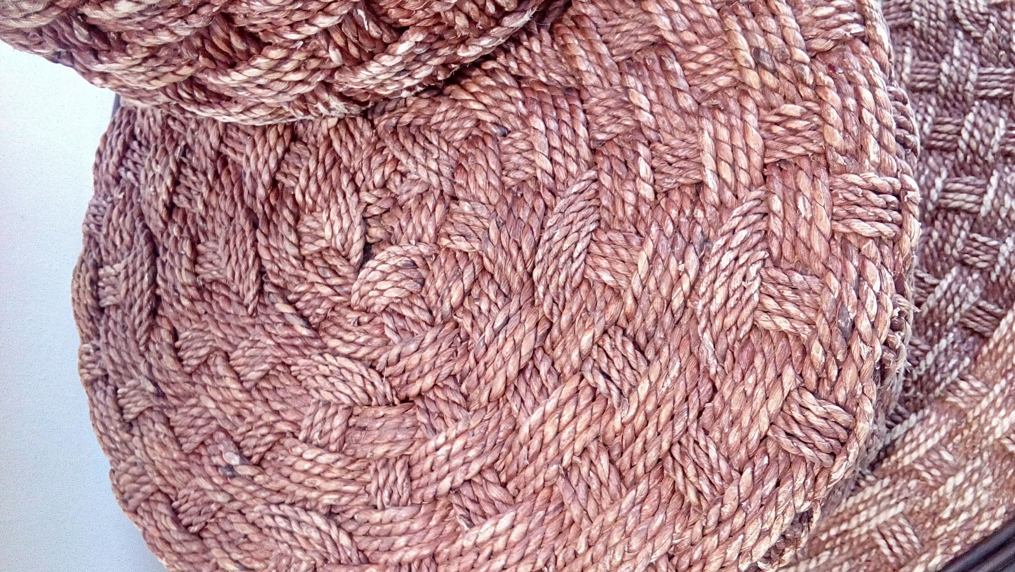 Vintage stool pouf in braided rope