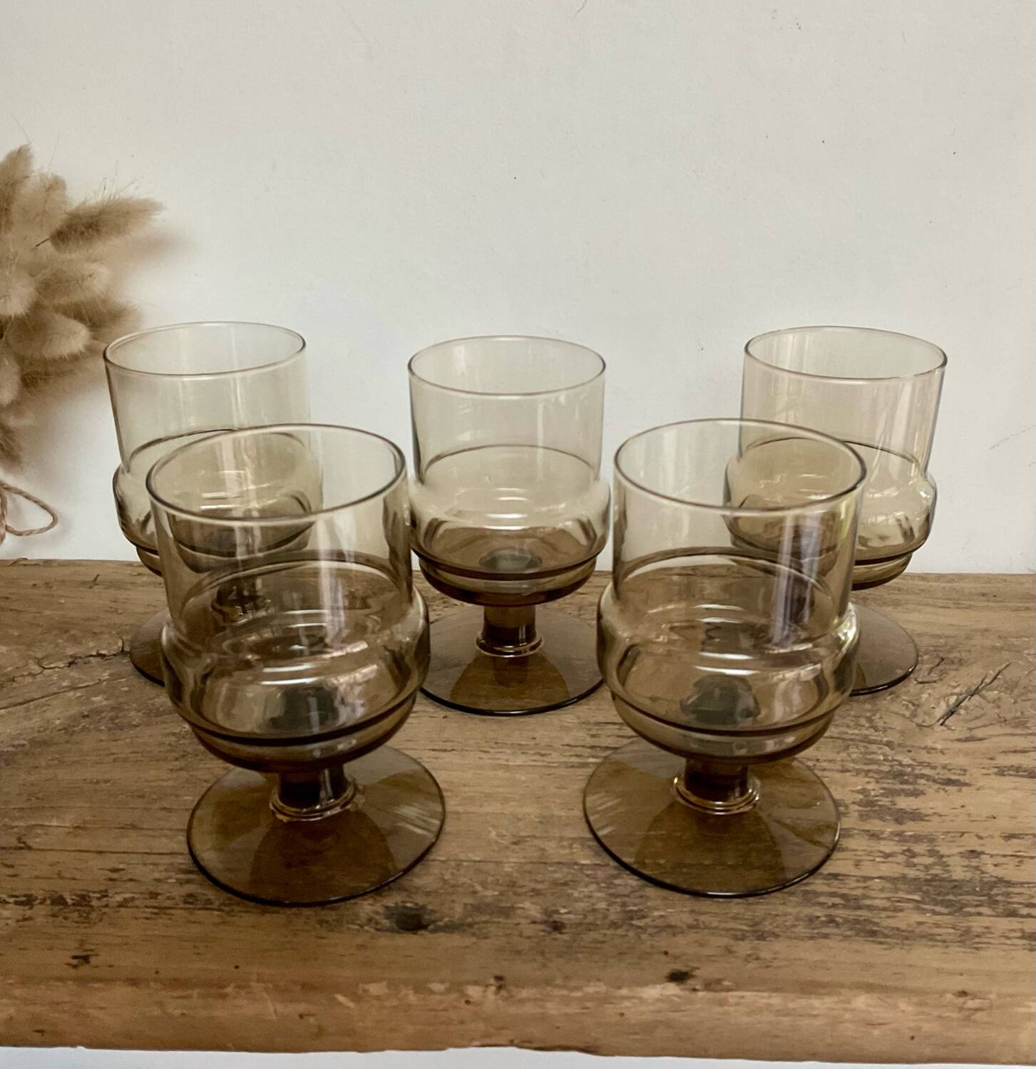 5 vintage glasses in smoked glass
