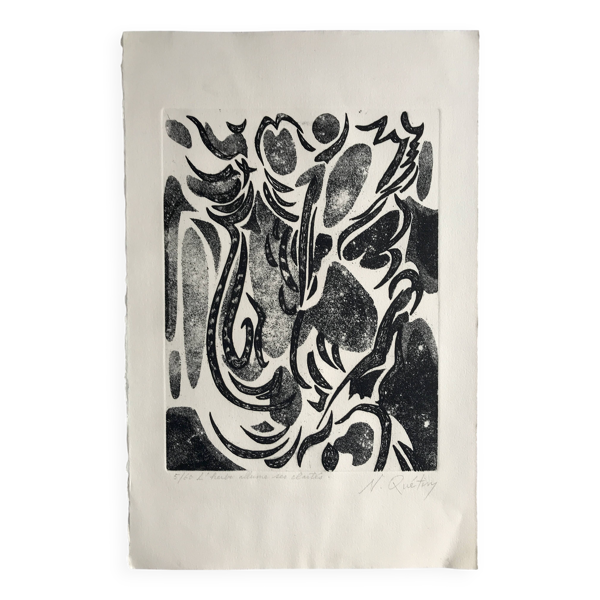 Nicole quétin, l'herbe allume ses clartés, c. 1990. eau-forte signée au cra