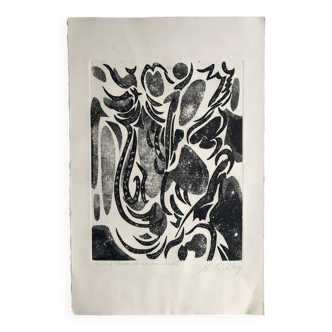 Nicole quétin, the grass lights up its lights, c. 1990. etching signed in pencil