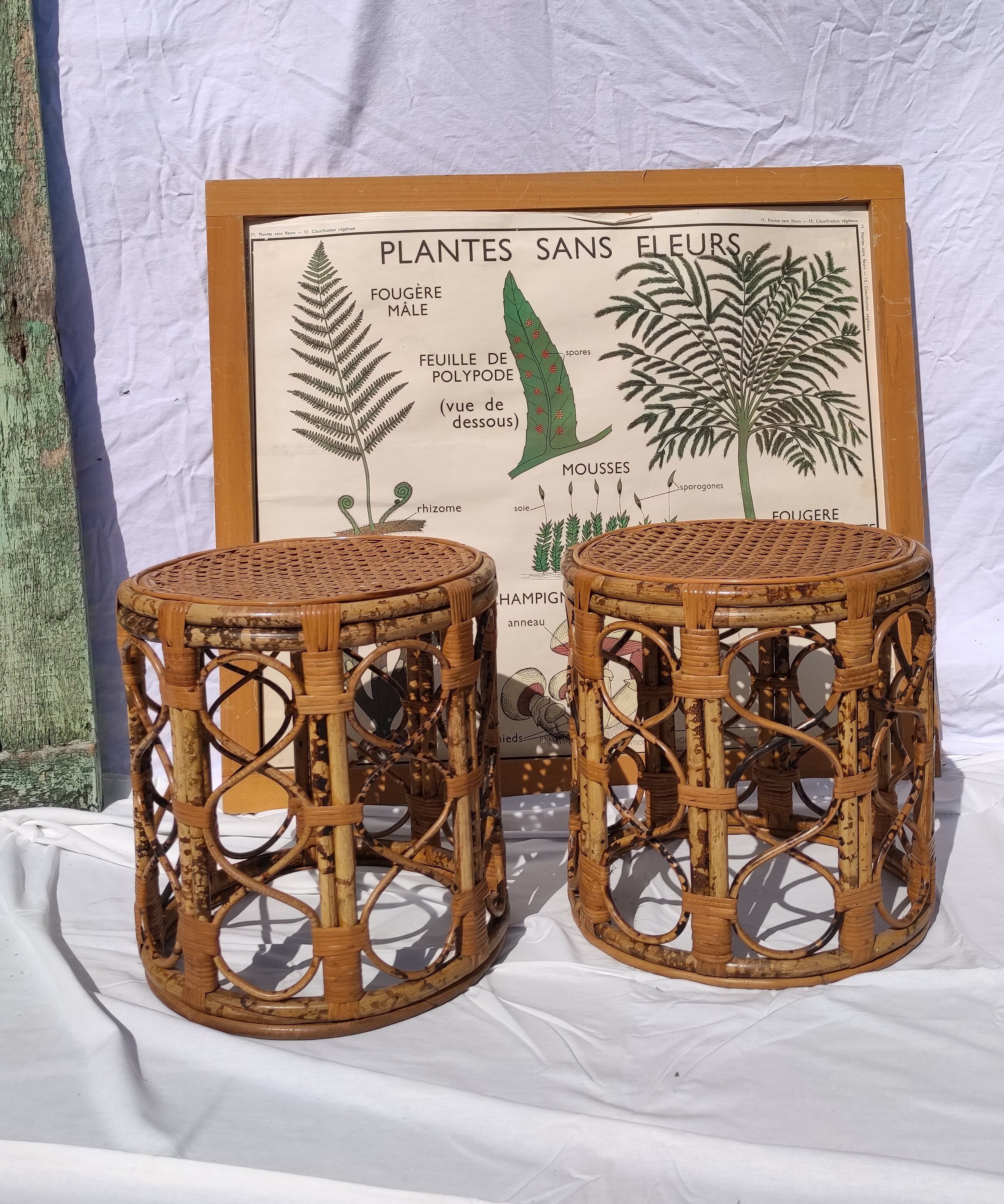 Tables d'appoint vintage en bambou et rotin