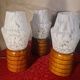 three Scandinavian bedside lamps, turned wood and glass, Clichy 20x9, electric ok