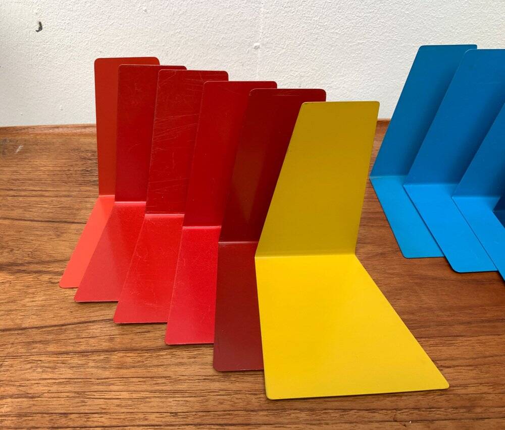 Mid-century German colourful minimalist metal bookends by Soennecken, 1960s, set of 16.
