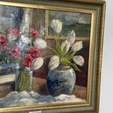 Original early century Swedish oil on canvas – "Tulips and Poppies" by Johan Jacobsson – vintage & framed 68 × 80 cm (26.8" × 31.5")