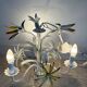 Vintage floral metal painted chandelier – 3 lights – 1970s