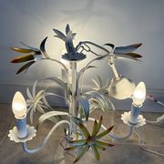 Vintage floral metal painted chandelier – 3 lights – 1970s