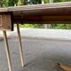 Round extendable dining table Regency central leg stripped mahogany 1960