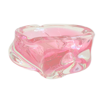 Pink ashtray by Jozef Hospodka for Chribska Sklarna, 1960