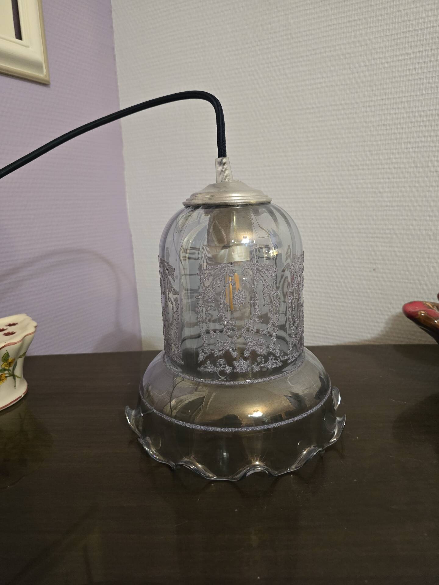 Suspension lampshade bell Vianne in petrol blue colour