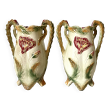 Pair of slipware vases, art nouveau fireplace decoration