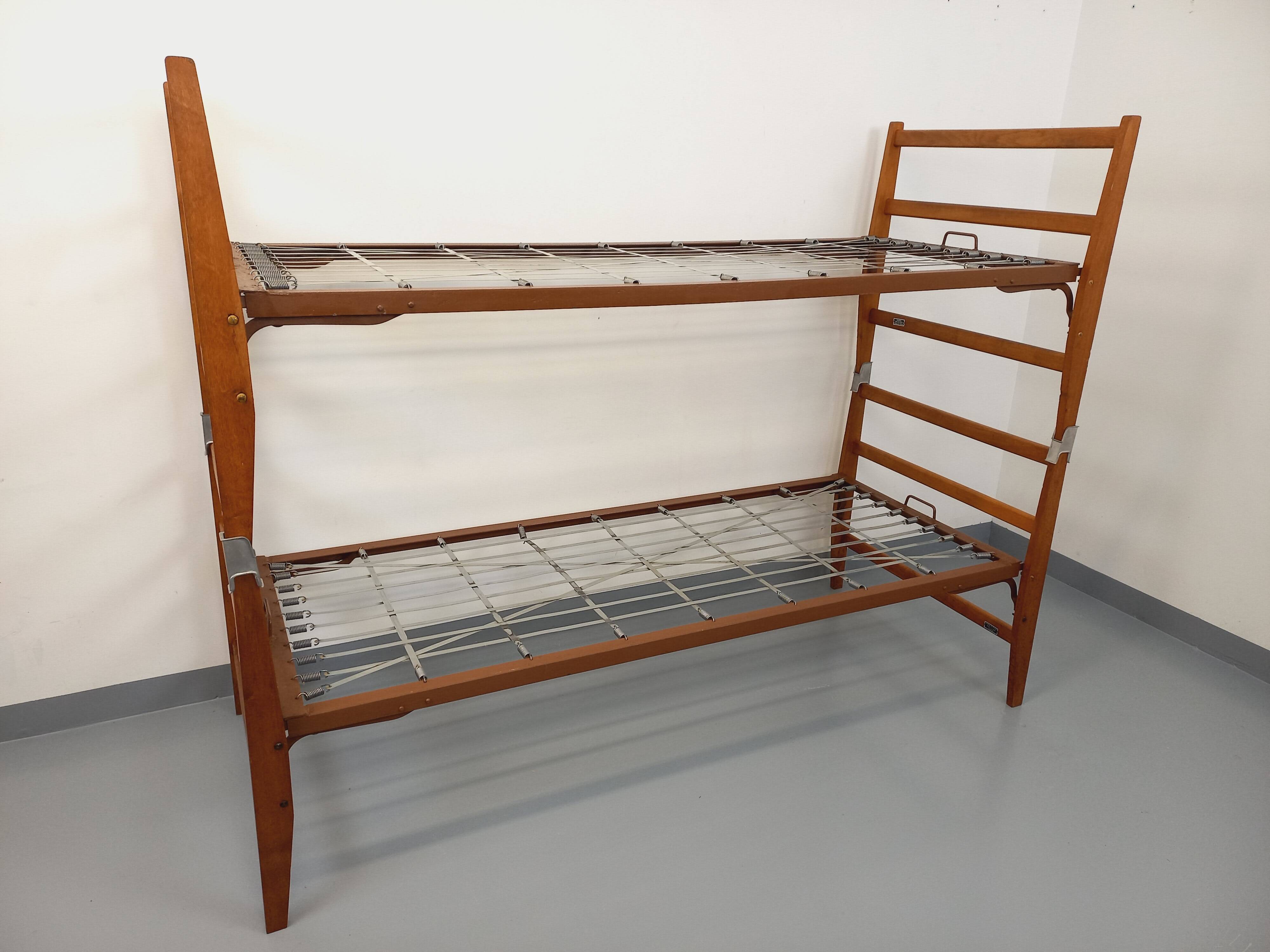 Pair of vintage stackable daybeds in oak wood and metal from the 60s