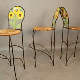 Set of 3 sunflower decorated bar stools