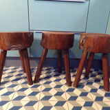 Trio of brutalist tripod stools