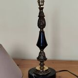 Table lamp base candlestick in chiselled brass and marble base.