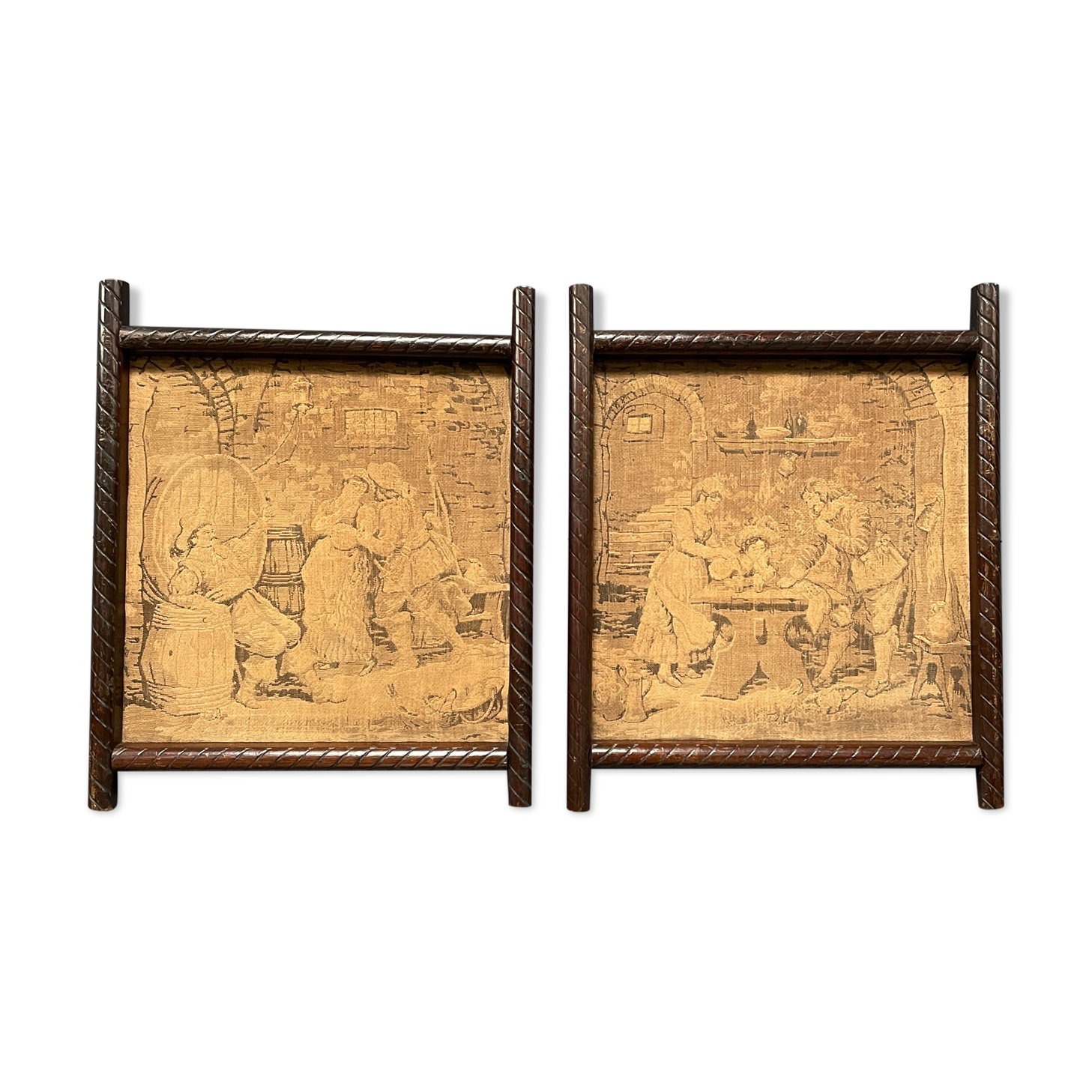 Set of two antique framed gobelins from France from the 19th century