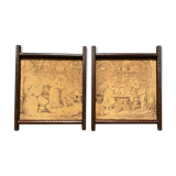 Set of two antique framed gobelins from France from the 19th century