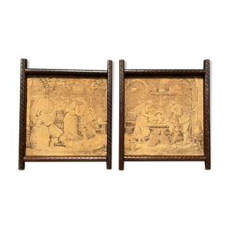 Ensemble de deux gobelins antiques encadrés de France du 19ème siècle